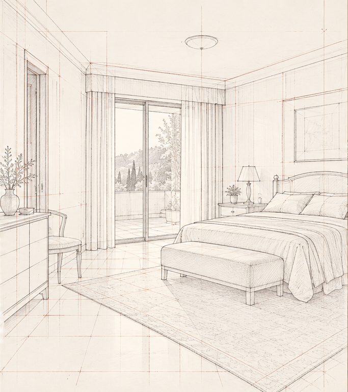 Plano arquitectónico vivo del mismo dormitorio